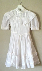VTG 70's/ 80's Jeunes Filles GUNNE SAX White Lace Trim Dress Girls Size 8 EUC - Picture 1 of 9