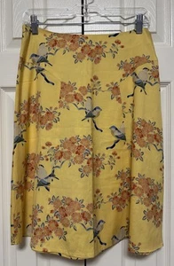 VTG Yellow Skirt 100% Silk Size 6 Career Work Business Knee-Length Bird Print - Picture 1 of 20