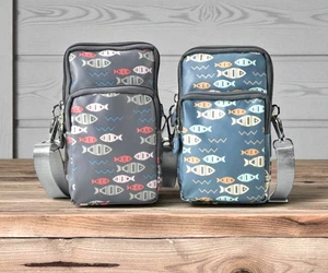 Lightweight Faux Leather Three Sectioned Patterned Fish Crossbody Phone Bag G148 - Picture 1 of 26