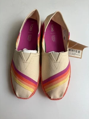 Toms Clásico Lona Natural Multicolor Arco Iris Puesta de Sol Sin Cordones Talla 9.5 Espradille Foto 1 de 4