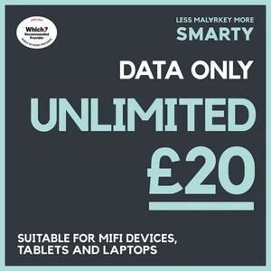 OFFICIAL Smarty Sim Card, UK UNLIMITED for £20 + Data + Europe roaming Pay & Go - Picture 1 of 6