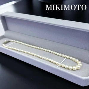 MIKIMOTO Akoya Pearl Gradient Baby Pearl Necklace 3.8-7.1mm Silver From Japan - Picture 1 of 16