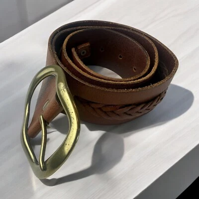 Linea Pelle Braided Woven Genuine Leather Handmade Belt With Buckle Brown Medium - Image 1 of 4