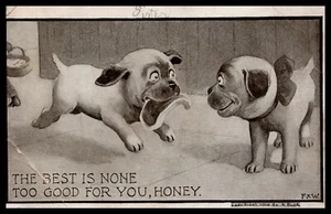 um 1910 Postkarte Süße Welpen teilen sich Pfahl  - Bild 1 von 2