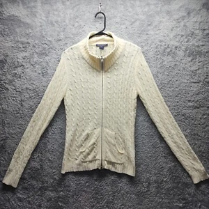 Boston Proper Sheer Cable Knit Full Zip Cardigan Sweater Women's Size Medium - Picture 1 of 8