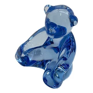 BACCARAT Blue Crystal glass TEDDY BEAR Figurine France 2.3" no box - Picture 1 of 7