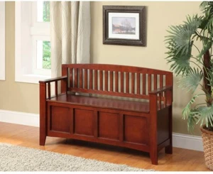 Entryway Storage Bench Decor Cynthia Hardwood Walnut Flip Top Lid Storage - Picture 1 of 11