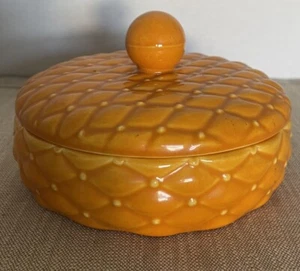 Vintage Hand Painted Orange Ceramic Covered Trinket Jewelry Dish Decorative - Picture 1 of 12