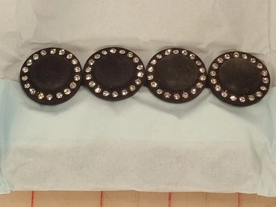 12 Vintage Czech glass rhinestone buttons matte black shank 456 7/8" 23mm clear - Image 1 of 4