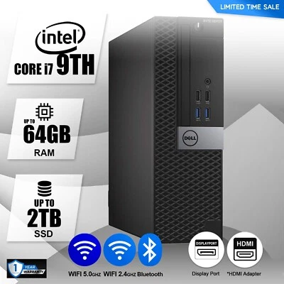 DELL Desktop Computer PC i7 9TH, Up to 64GB RAM 2TB SSD,  Windows 10/11,WIFI BT - Image 1 of 3