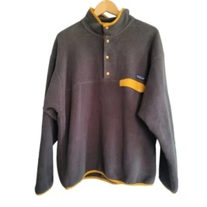 Patagonia Synchilla Men's Gray w/Gold Trim Snap Closure Size Large - Picture 1 of 5