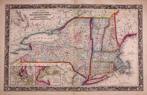 Dated 1860 Map SOUTHERN NEW ENGLAND & NEW YORK STATE - S. A. Mitchell (15x24)#23 - Picture 1 of 5