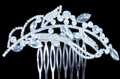 Leaf Clear Rhinestone Crystal Tiara Hair Side Comb Bridal Wedding Silver H1932 - Image 1 of 4