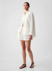 GAP Crinkle Gauze Big Shirt Off White Beachy Oversized Size Medium TALL RT$80 - Picture 1 of 12