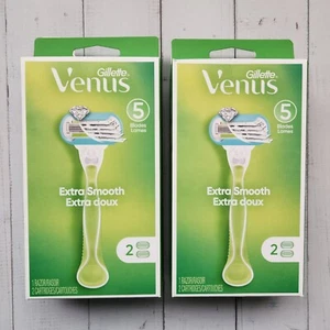 2× Gillette Venus Extra Smooth Razors, 5 Blades, 1 Razor 2 Cartridges - Picture 1 of 2