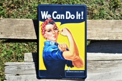 ¡Podemos hacerlo! Letrero de metal de hojalata en relieve - Rosie the Riveter - Segunda Guerra Mundial - EE. UU. Nostálgico Foto 1 de 4