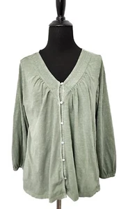 LUCKY BRAND v neck button up knit TOP army GREEN V-NECK WOMENS SIZE Large  - Picture 1 of 11