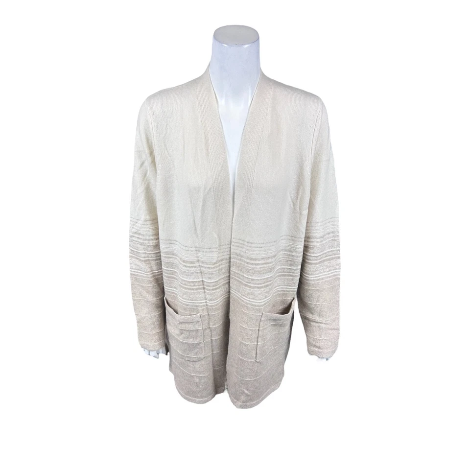 Isaac Mizrahi Women's 2-Ply Cashmere Open Front Ombre Cardigan Mocha Large Size - Image 1 of 2