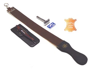 4pcs Brown Handle Folding Shaving Straight Razor & Leather Sharpening Strop - Picture 1 of 2