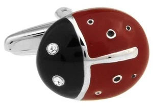 Ladybug Red Black Pair Cufflinks Wedding Father Fancy Gift Box & Polishing Cloth - Picture 1 of 4