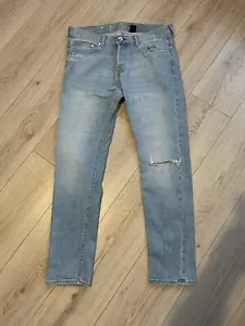 H&M EW Mens Light Blue Stretch Slim Low Waist Denim Jeans W33 L30 Button Fly - Picture 1 of 2