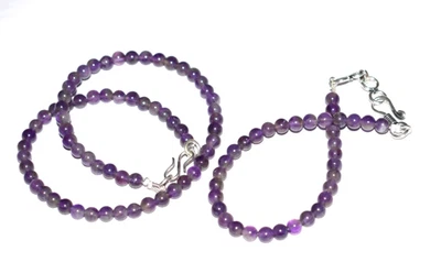 Natural Purple Amethyst Gemstone 925 Sterling Silver Handmade Bracelet Necklace - Image 1 of 4
