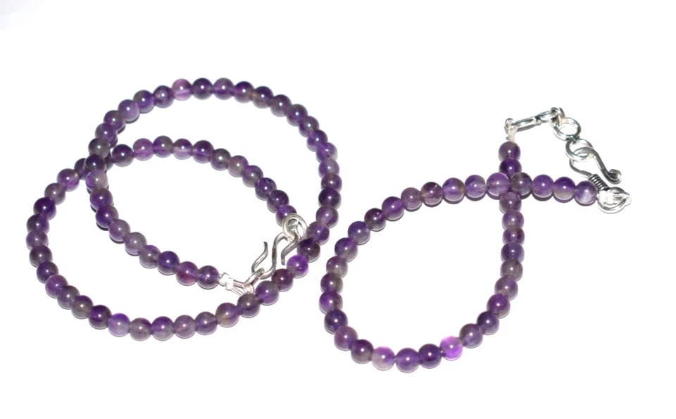 Naturale Ametista Viola Gemma 925 Argento Sterling Artigianale Bracciale Collana - Immagine 1 di 4