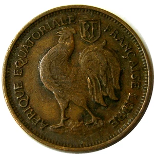 elf French Equatorial Africa 50 Centimes 1943 Rooster  World War II - Picture 1 of 2