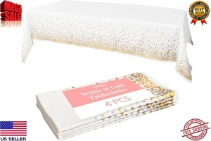 White and Gold Tablecloths, 4pk, 54x108 Inches - Party Table Cloths Disposable - - Picture 1 of 6