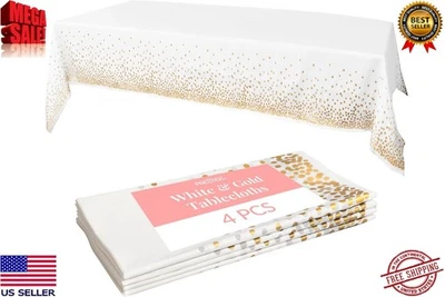 White and Gold Tablecloths, 4pk, 54x108 Inches - Party Table Cloths Disposable - - Image 1 of 4
