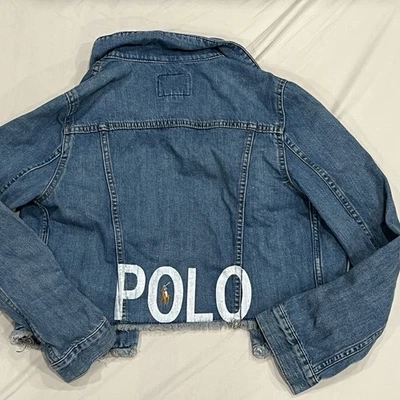 Polo Ralph Lauren Logo Cutoff Denim Jacket Size: XL 16 Girls Preppy Fall Horse - Image 1 of 4