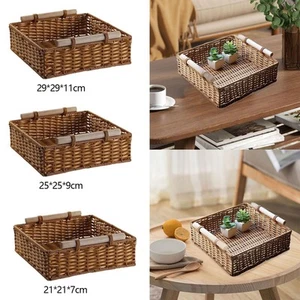 Hand Woven Basket Household Organizer Portable Modern Pastry Serving Tray Snack - Picture 1 of 22