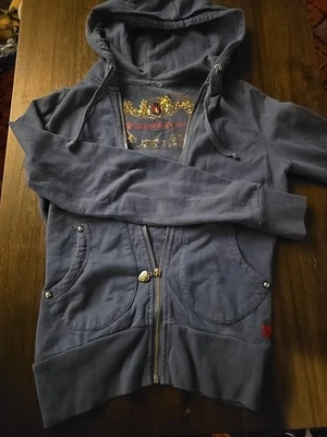 Chaqueta de Pista Y2K Azul Bling Corazón Retorcido Cremallera Talla M, Alas de Ángel Foto 1 de 4