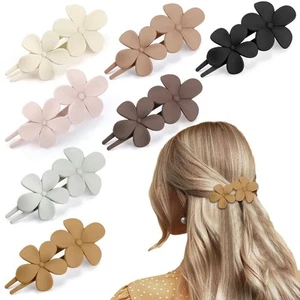 7 Pcs Flower Flat Hair Clips for Women, Lay Claw Multicolor  - Picture 1 of 7