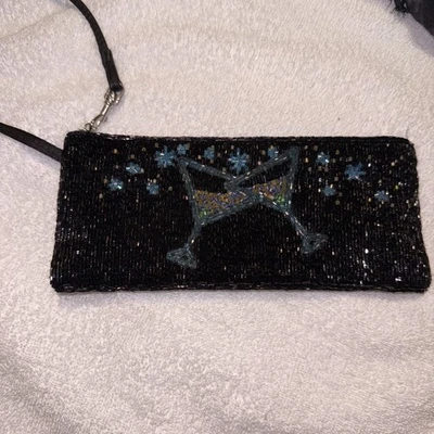 Liz Claiborne Black Beaded Cocktail Glasses Wristlet Purse - Image 1 of 4