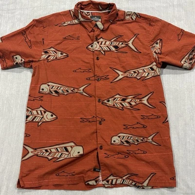 Camisa Quiksilver Waterman Para Hombres Grande Naranja Todo Peces Calce Cómodo Hawaiana Foto 1 de 4