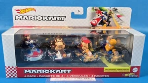 Hot Wheels Mario Kart Donkey Kong, Diddy Kong & Orange Yoshi Diecast Car 4-Pack - Picture 1 of 17