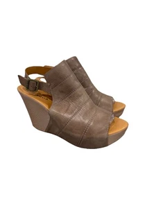 Kork-Ease Bergen taupe Leder Plateau Slingback Peeptoe Keilabsatz Sandalen 7 M - Bild 1 von 12