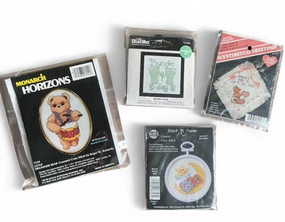 批量 4 件 小号 十字绣 套件 装饰品 婴儿熊 鼓手 Bundle of Joy Easy — 第 1/4 张图片
