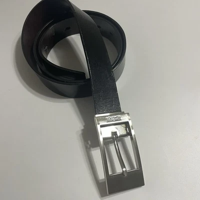 Reaction Kenneth Cole Bonded Leather Mens Black Belt 40 / 100 Silver Buckle - Image 1 of 4