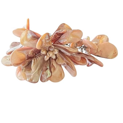 Statement Bracelet Pink Shell White Pearl Artisan Handmade Wire Wrap Adjustable - Image 1 of 4