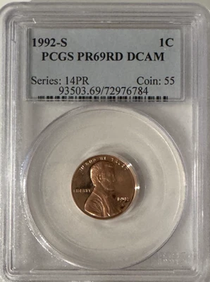 1992-S Lincoln Cent PCGS PR69RD DCAM - Image 1 of 2