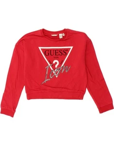 GUESS Womens Graphic Crop Sweatshirt Jumper UK 12 Medium Red Cotton UU08 - Picture 1 of 4