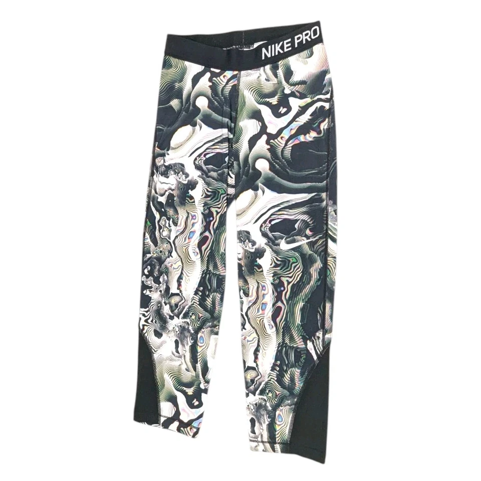 Nike Pro Women's Capri Pants Tight Fit SMALL Black White Grey Coral 889984-740 - Image 1 of 4