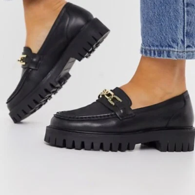 Mocasines gruesos negros Freya exclusivos talla 10 ASRA con detalle dorado Foto 1 de 4