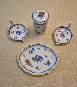 Vintage Richard Ginori Italian Fruits Floral Set of 4 Trinket Dish Saucers Vase - Picture 1 of 17