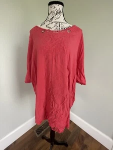 Fashion Bug Women Blouse Boho Short Sleeve Sz 26/28 W Coral Pink NWT - Picture 1 of 11