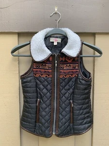 Gianni Bini GB Girls Full Zip Quilted Vest Sherpa Collar Aztec Print Accent EUC - Picture 1 of 8
