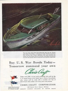 Barco de madera artesanal Chris verde - Segunda Guerra Mundial - Compra bonos de guerra - Arte impreso vintage 1943 AD - Imagen 1 de 1