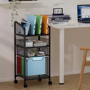 Rolling File Cabinet Organizer Cart, 4-Tier Rolling File Utility Cart with Stora - Picture 1 of 12